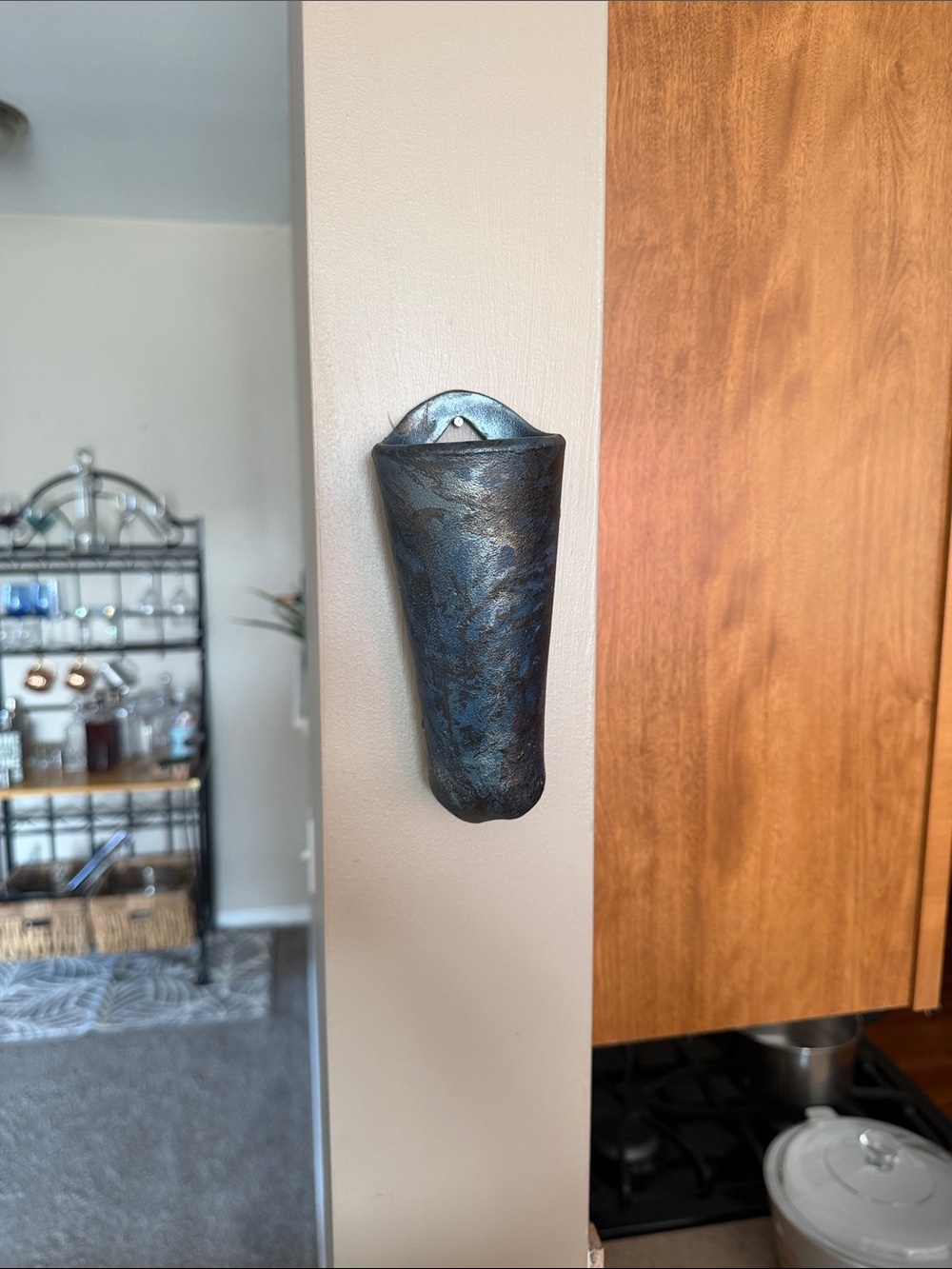 Vintage Buchenot Horse Nose Wall Vase / Wall Pocket – Black Textured Finish